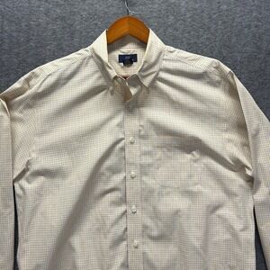 Brooks Brothers 346 Mens Large Yellow Blue Check Non-Iron Cotton Button Down